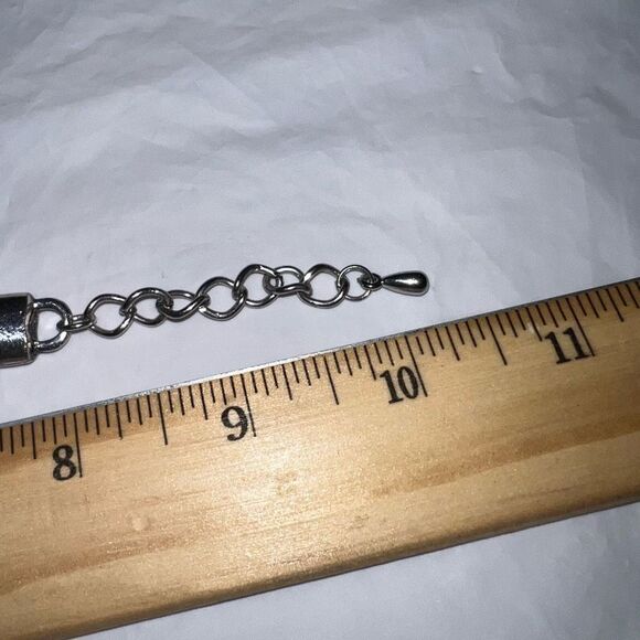 Vintage Silver Tone Large Black Stone with Flower and Rhinestone Embellishments - Picture 9 of 10